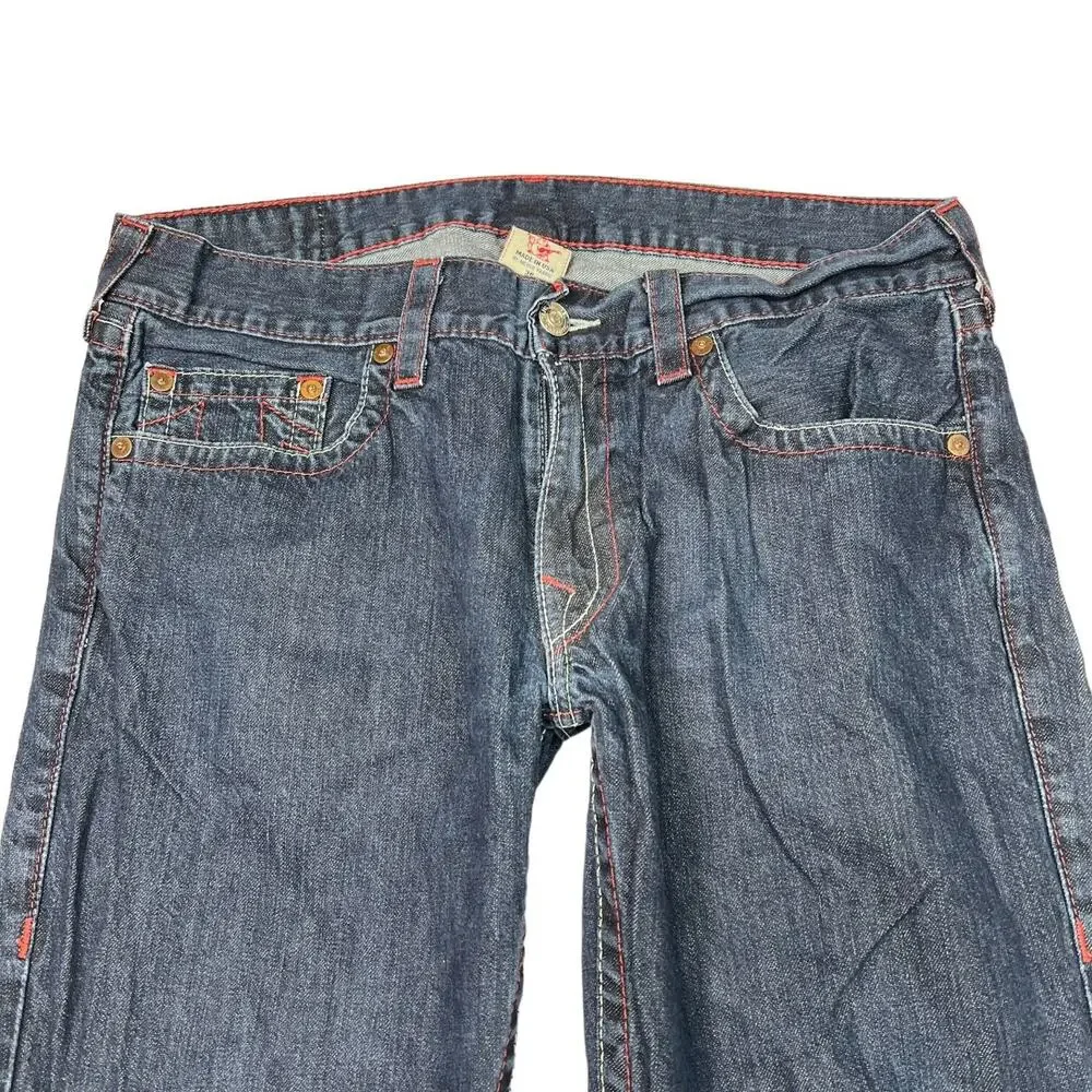 True Religion VTG Y2K Straight Leg Jeans Embroidered Logo Dark Wash Mens 36x26